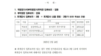 민주일반연맹 3기 임원선거 입후보자 등록 공고_회계감사